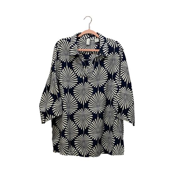 Joie Tops - JOIE 100% Linen Collard Split Neck Tunic Top Size 2X Palm Leaf Tropical Resort